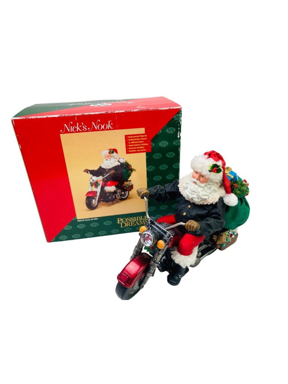 Vintage POSSIBLE DREAMS Nick's Nook Santa on Bike Motorcycle Christmas Figurine